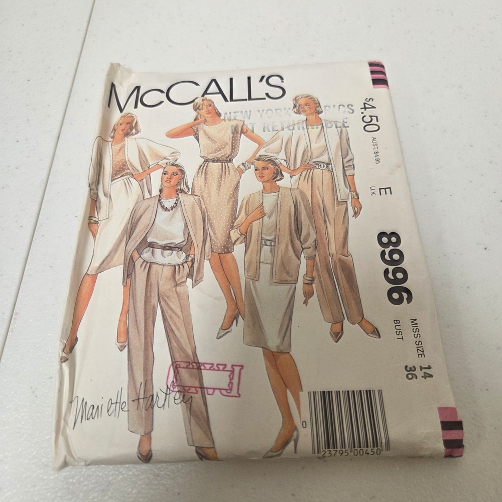 Vtg 1984 McCalls 8996 Sewing Pattern Mariette Hartley 80s Suit Size 14 Bust36